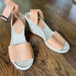 J. Crew Tan Espadrilles Wedge Textured Comfortable Ankle Strap